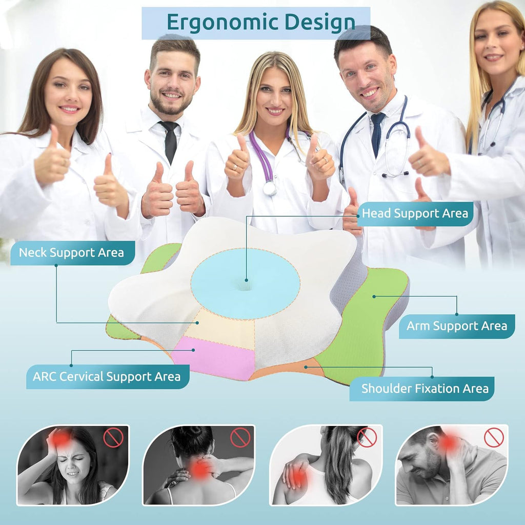 DONAMA Cervical Pillow for Neck Pain Relief,Contour Memory Foam,Ergonomic Orthopedic Neck Support Pillows for Side,Back &amp; Stomach Sleepers with Breathable Pillowcase Queen Size,Light Gray