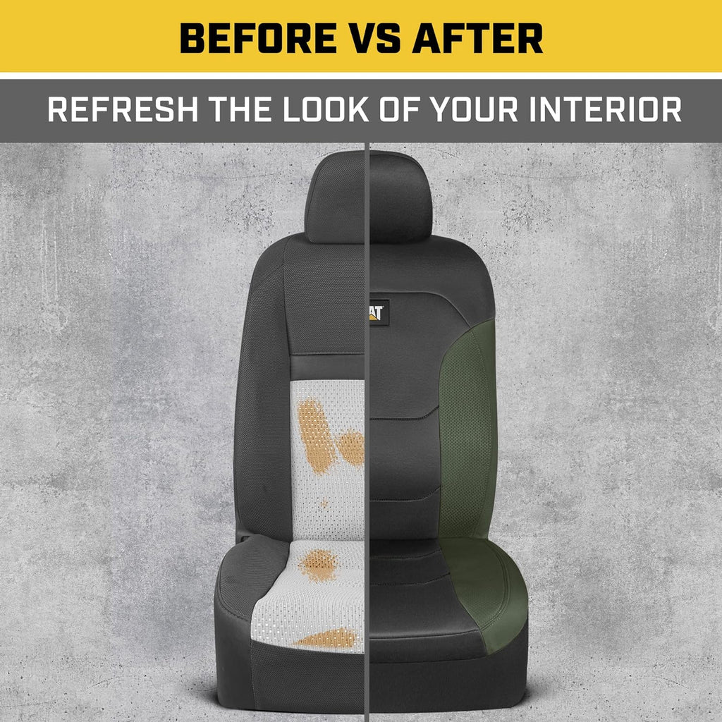 CatFlexfit Automotive Seat Covers for Cars Trucks and SUVs (Set of 2) – Black Car Seat Covers for Front Seats, Truck Seat Protectors with Green Honeycomb Trim, Auto Interior Covers