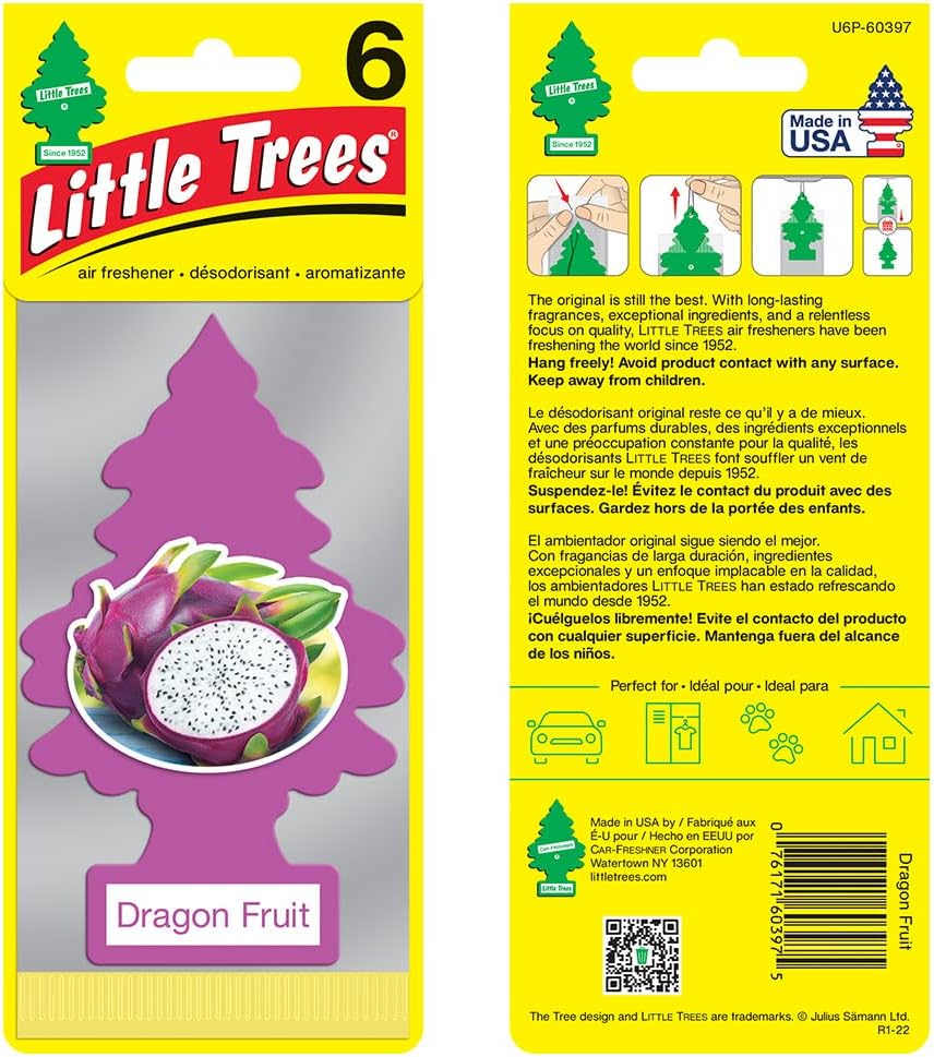 LITTLE TREES Air Fresheners Car Air Freshener. Hanging Tree Provides Long Lasting Scent for Auto or Home. Dragon Fruit, 24 Air Fresheners