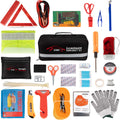 STDY Car Roadside Emergency Kit, Vehicle Truck Safety Road Side Assistance Kits Auto Accessory, with Jumper Cables, First Aid Kit, Tow Rope, Reflective Triangle, Tire Pressure Gauge, etc