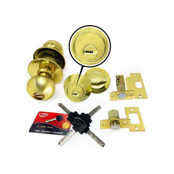 High Security Brass Combo Lock Set with Keyed-Alike Door Knob and Deadbolt (5-Pack)