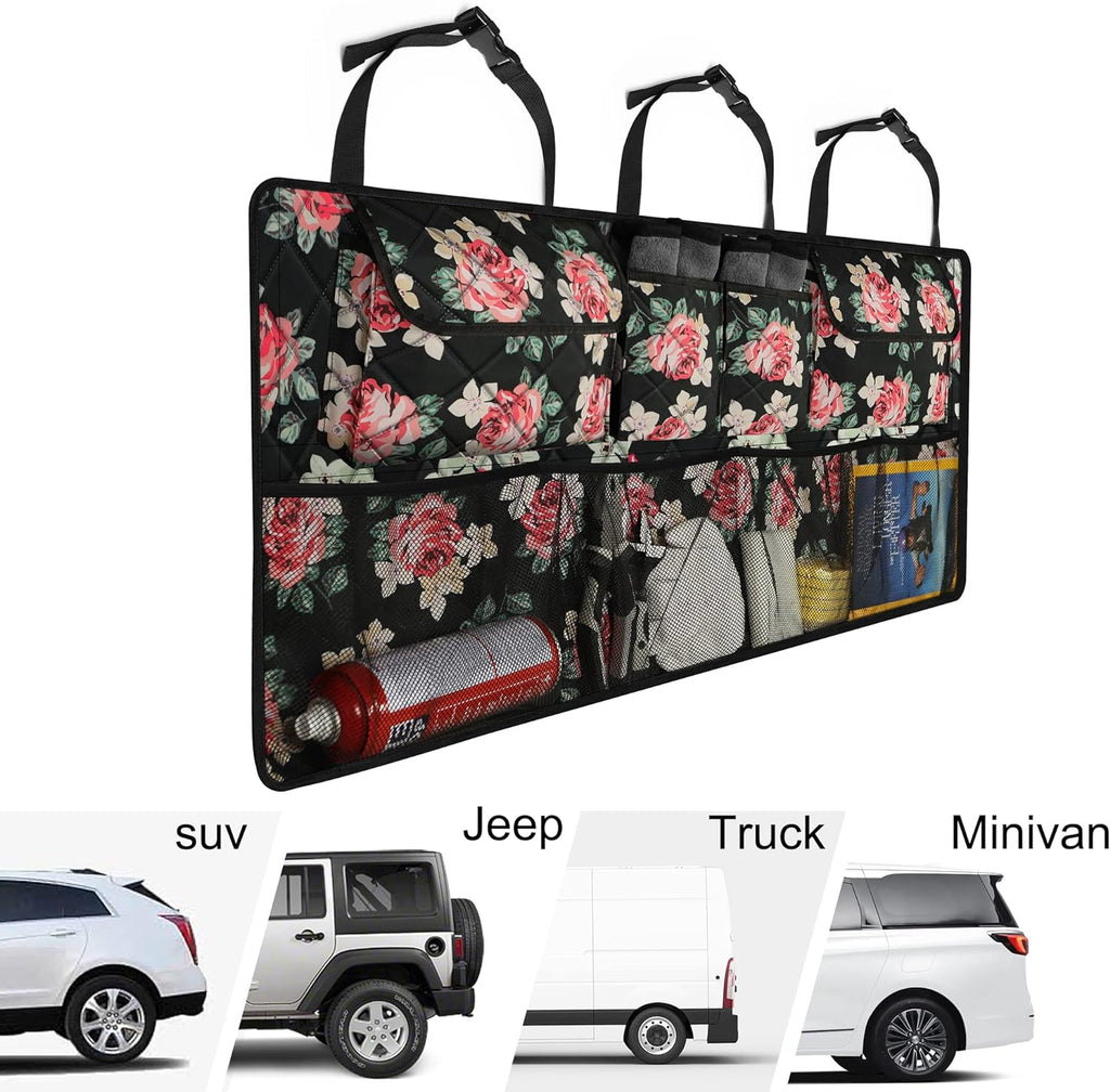 Car Trunk Organizer,Large Capacity Backseat Trunk Organizer(42"*18"),Collapsible Car Storage Bag with 8 Pocekt,Car Organizer for SUV/MPV/Truck - Floral