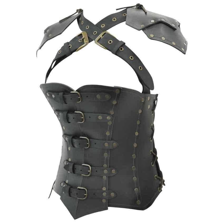 Armor Corset With Pauldrons in Black, size: X-Lar| Leather by Medieval Collectibles