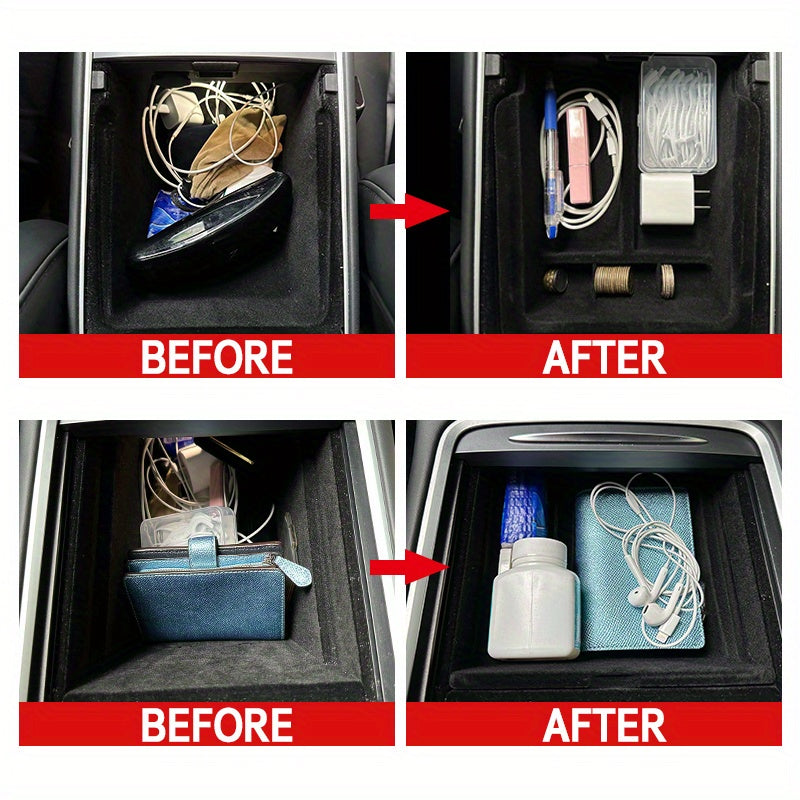 3PCS Center Console Organizer Tray Fit For Tesla Model 3/Y 2023 2023 2023 Armrest Hidden Cubby Drawer StoraBox Interior Accessories (Flocked)