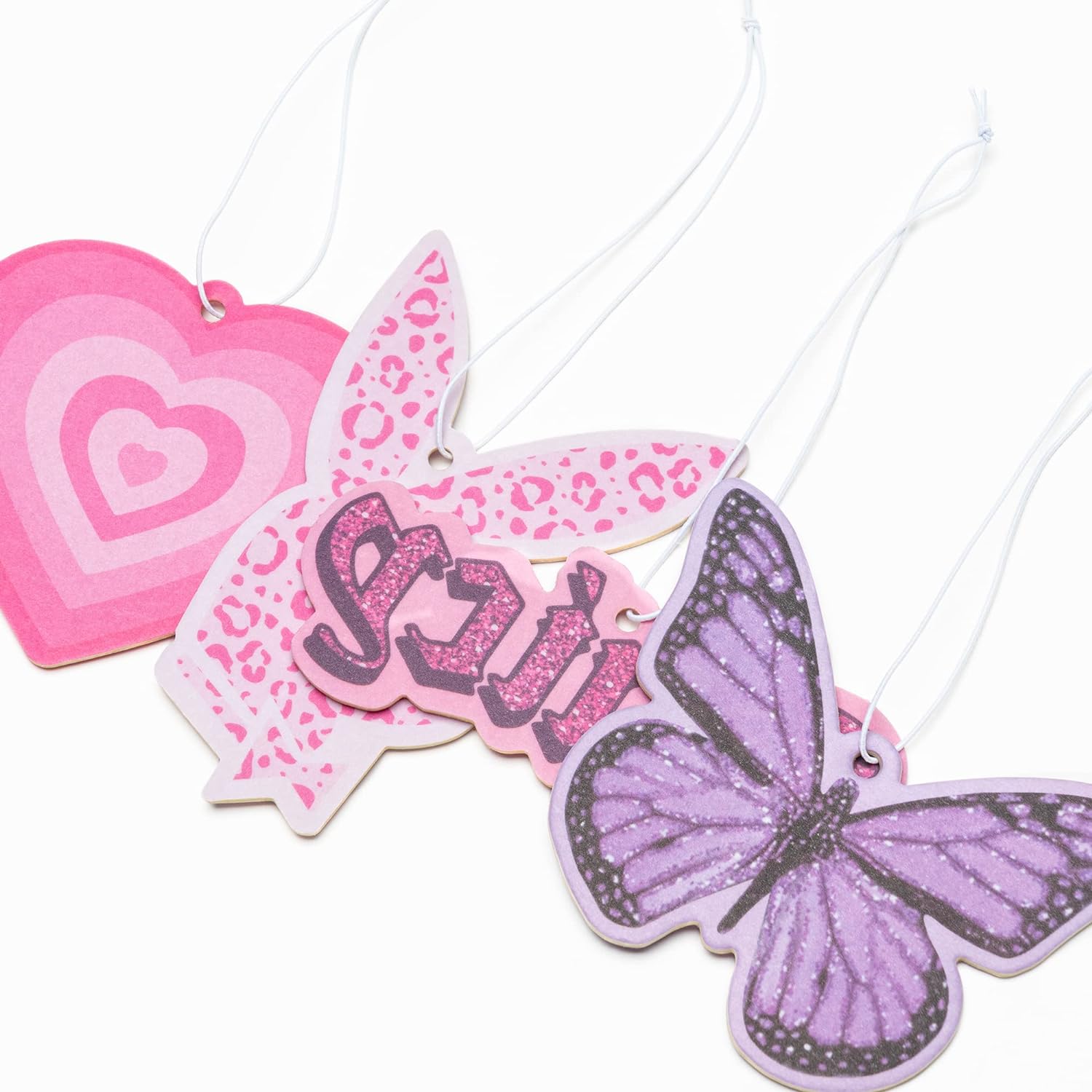 4Pcs Y2k 2000s Pink Car Air Freshener Purple Butterfly Leopard Bunny Pink Heart Fragrance Hanging Slice Car Diffuser Ornament Essential Oil Pendant Gift for Car Interior Accessories Home Decor