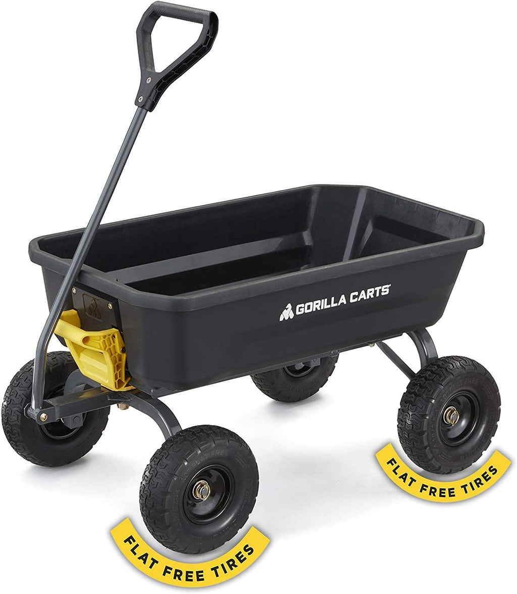 Gorilla Carts 4GCG-NF 4 Cu. Ft. Poly Garden Dump Cart with No-Flat Tires, Black ( Exclusive)