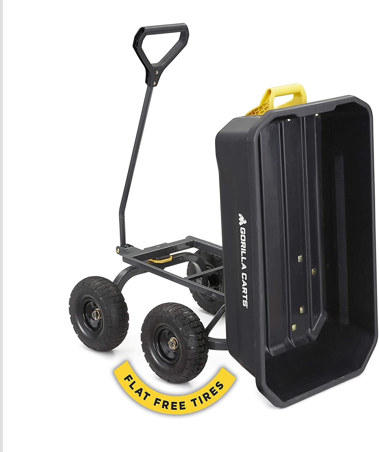 Gorilla Carts 4GCG-NF 4 Cu. Ft. Poly Garden Dump Cart with No-Flat Tires, Black ( Exclusive)
