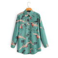 vintage crane print blouse