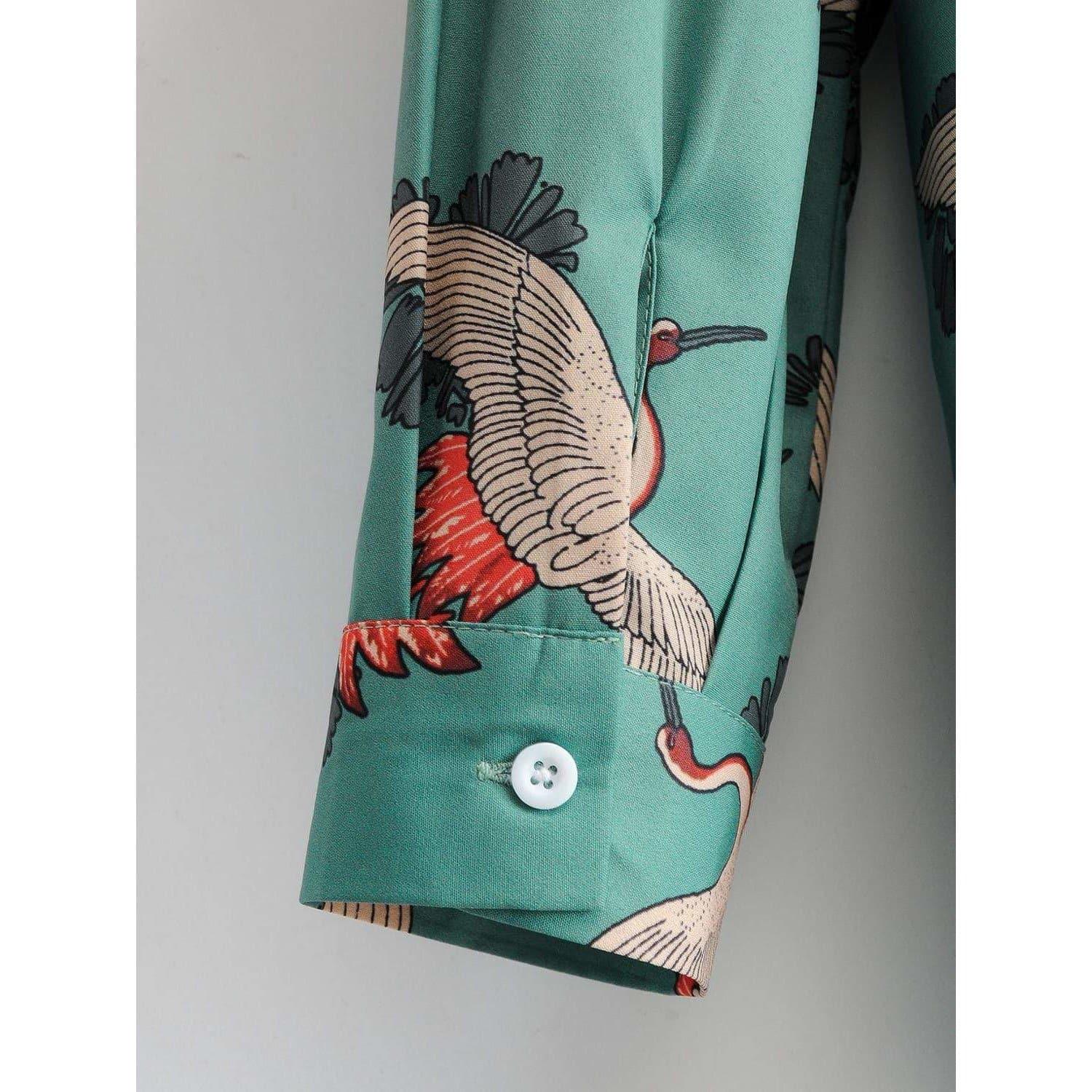 vintage crane print blouse