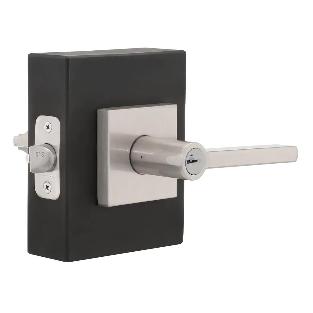 Halifax Satin Nickel Square Keyed Entry Door Lever Featuring SmartKey Security