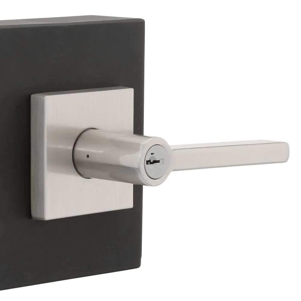 Halifax Satin Nickel Square Keyed Entry Door Lever Featuring SmartKey Security