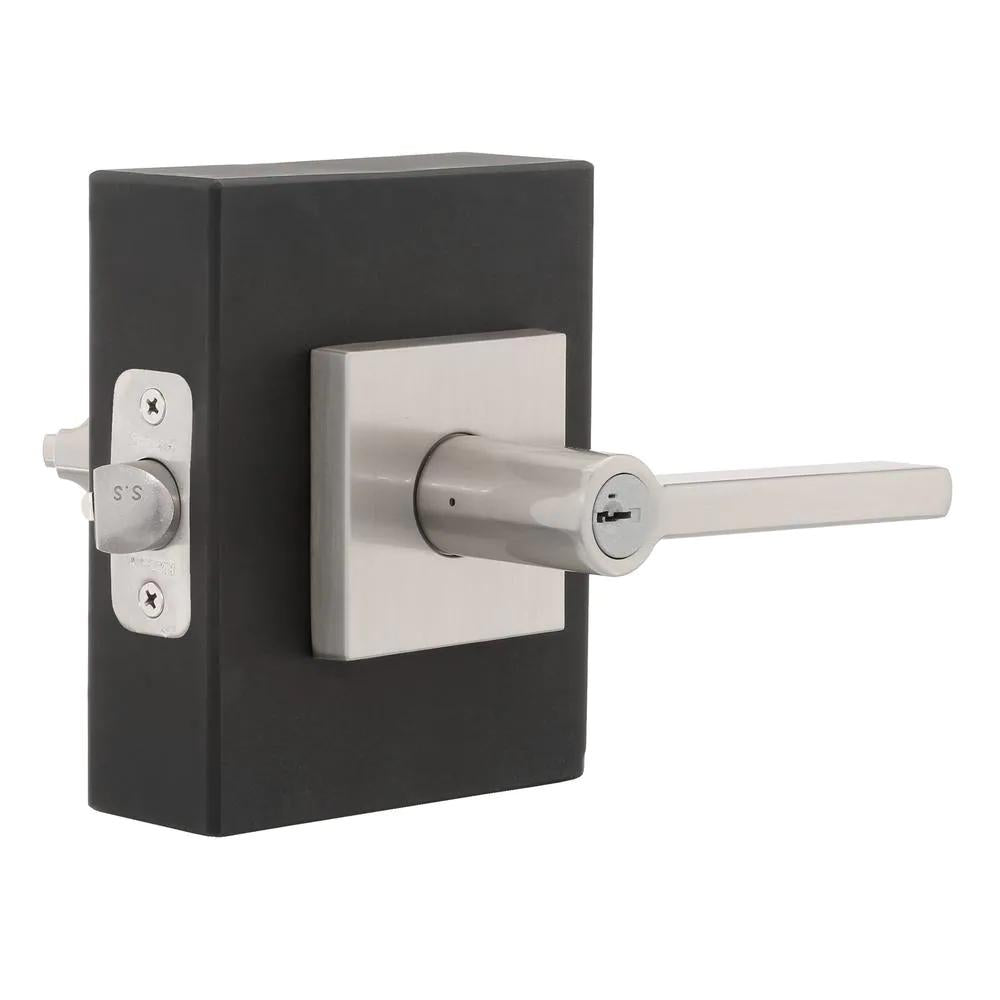 Halifax Satin Nickel Square Keyed Entry Door Lever Featuring SmartKey Security