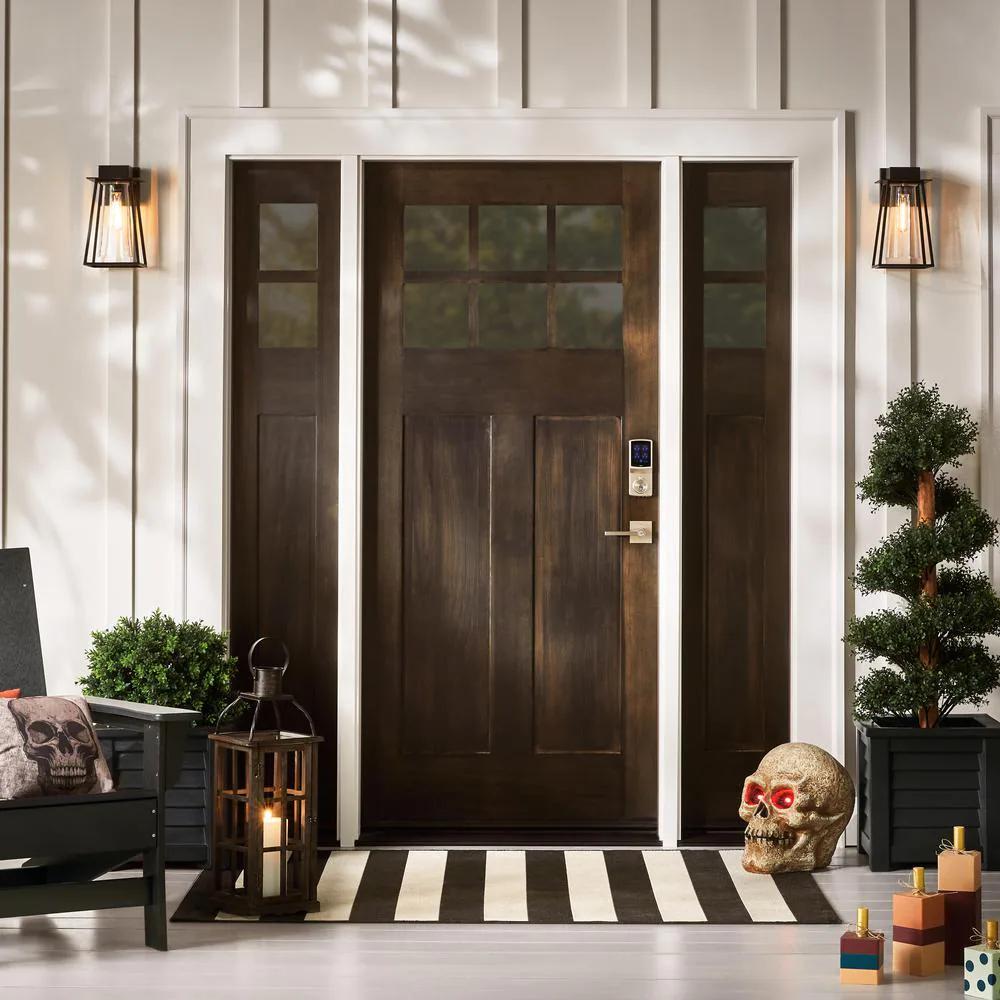 Halifax Satin Nickel Square Keyed Entry Door Lever Featuring SmartKey Security