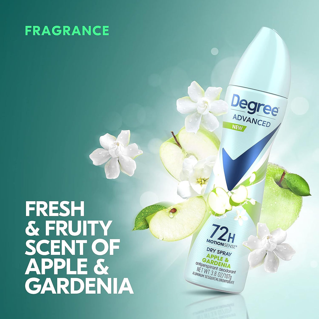 Degree Antiperspirant Spray Deodorant for Women Apple &amp; Gardenia 72-Hour Protection, 3.8 Ounce (Pack of 3)