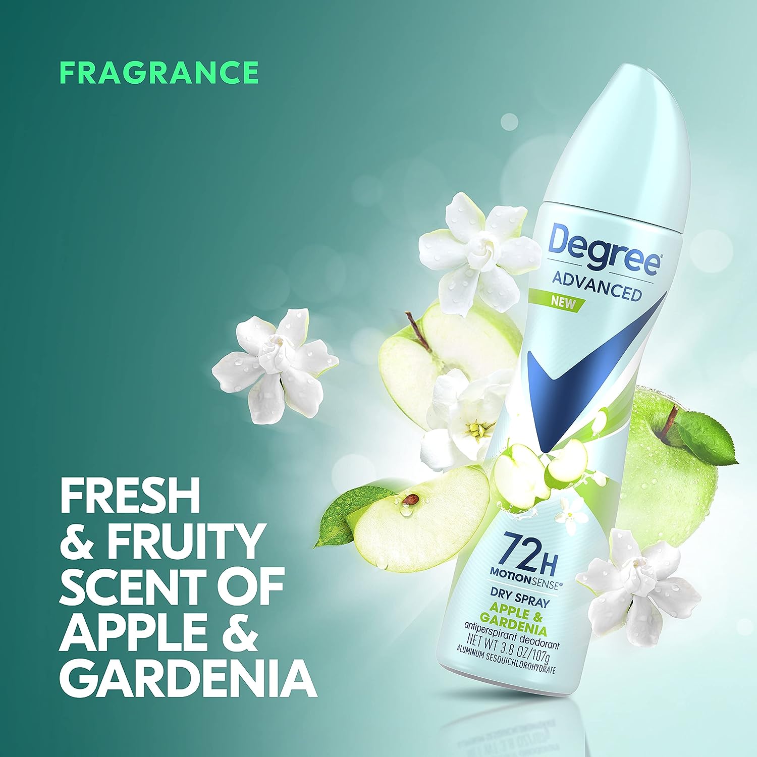 Degree Antiperspirant Spray Deodorant for Women Apple &amp; Gardenia 72-Hour Protection, 3.8 Ounce (Pack of 3)