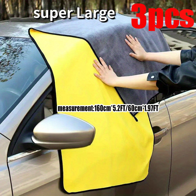 3pcs Super Absorbent Microfiber Car Wash Towels - Perfect For Interior Cleaning!