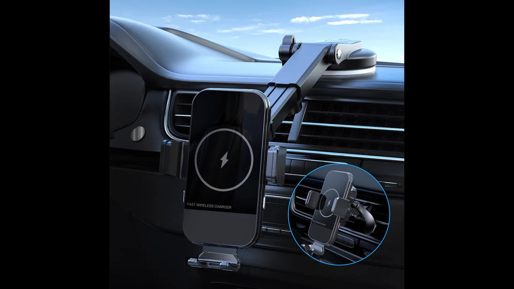 Wireless Car Charger, 15W Qi Fast Charging Auto Clamping Car Charger Phone Mount, Dashboard Air Vent Phone Holder, For  14/13/12/11/X, For Samsung For Galaxy S22+/S21/S10/Note 20