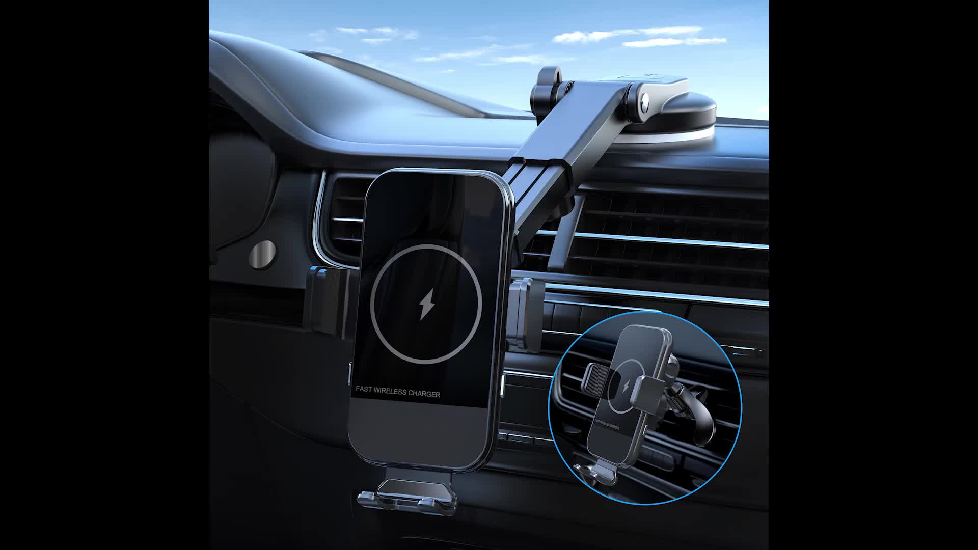 Wireless Car Charger, 15W Qi Fast Charging Auto Clamping Car Charger Phone Mount, Dashboard Air Vent Phone Holder, For  14/13/12/11/X, For Samsung For Galaxy S22+/S21/S10/Note 20