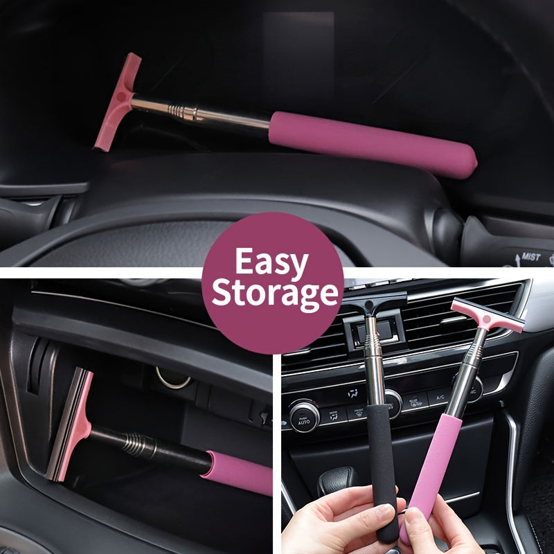 Portable Rearview Mirror Wiper Retractable Car Window Cleaning Brush With SponCleaner Remover