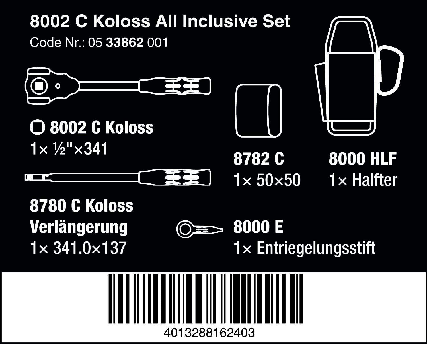 W05133862001 8002 C Koloss All Inclusive Set with 1/2" Drive, 5Piece