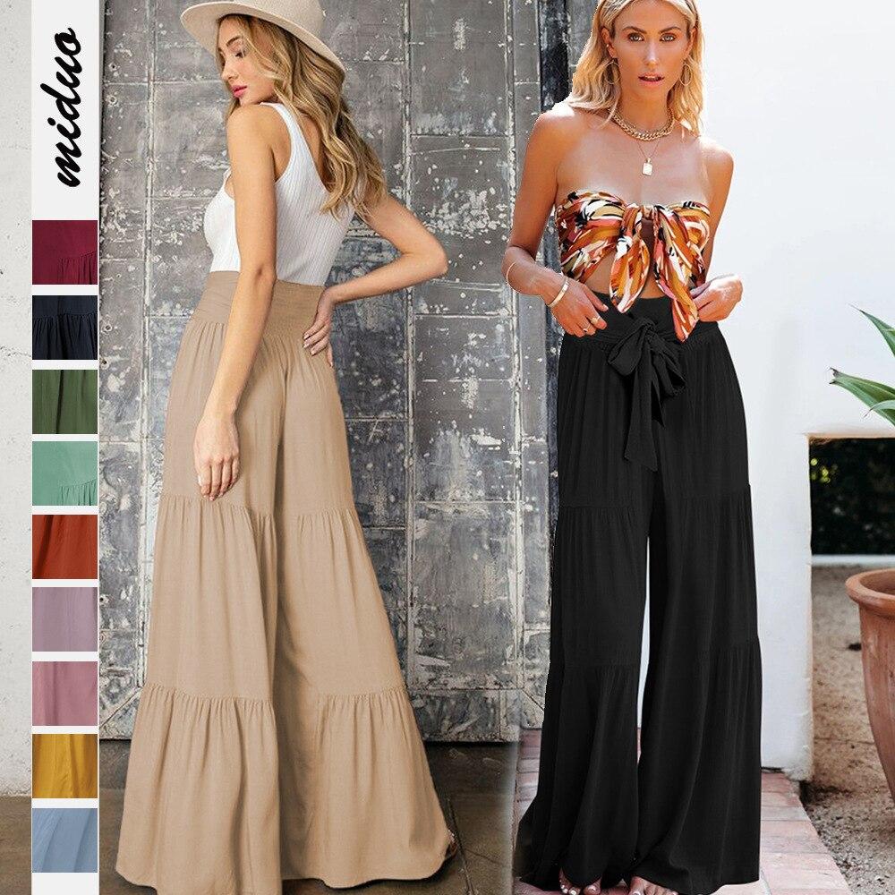 lace up elastic waist pleated pants