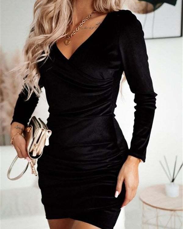 women's  velvet v-neck slim dress s-3xl