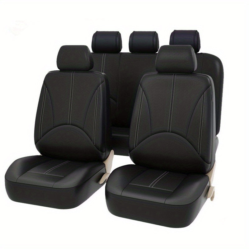 5 Seats PVC Quilted Leather Car Seat Covers, Breathable Faux Leather Auto Front Rear Seat Cushion Covers, Vehicle Seat Protectors Universal For Cars