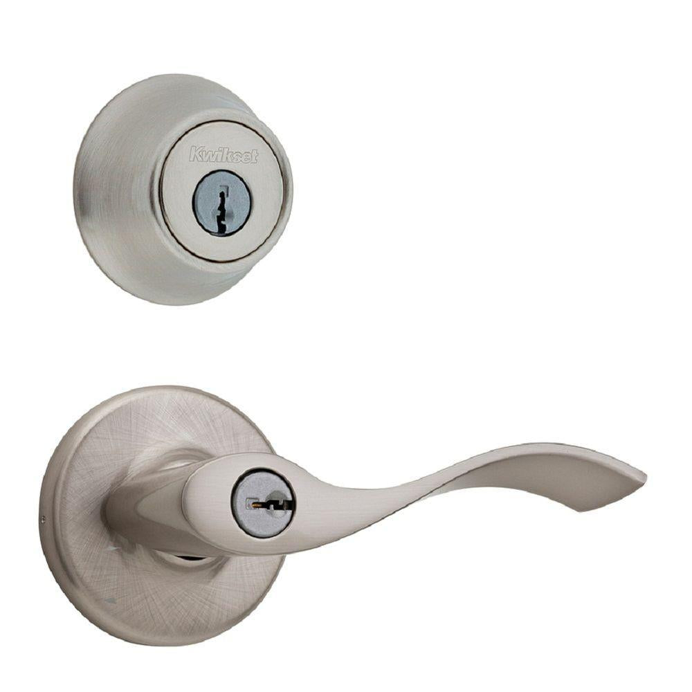 Balboa Satin Nickel Exterior Entry Door Lever and Single Cylinder Deadbolt Combo Pack
