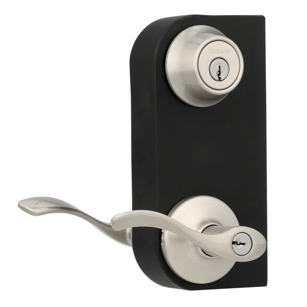 Balboa Satin Nickel Exterior Entry Door Lever and Single Cylinder Deadbolt Combo Pack