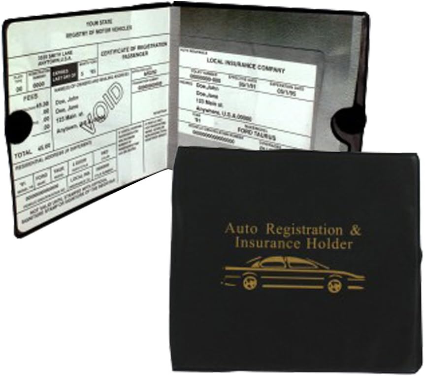 ESSENTIAL Car Auto Insurance Registration BLACK Document Wallet Holders [BUNDLE, 2pcs] - Automobile, Motorcycle, Truck, Trailer Vinyl ID Holder &amp; Visor Storage - Strong Closure On Each - Necessary in Every Vehicle - 2 Pack Set