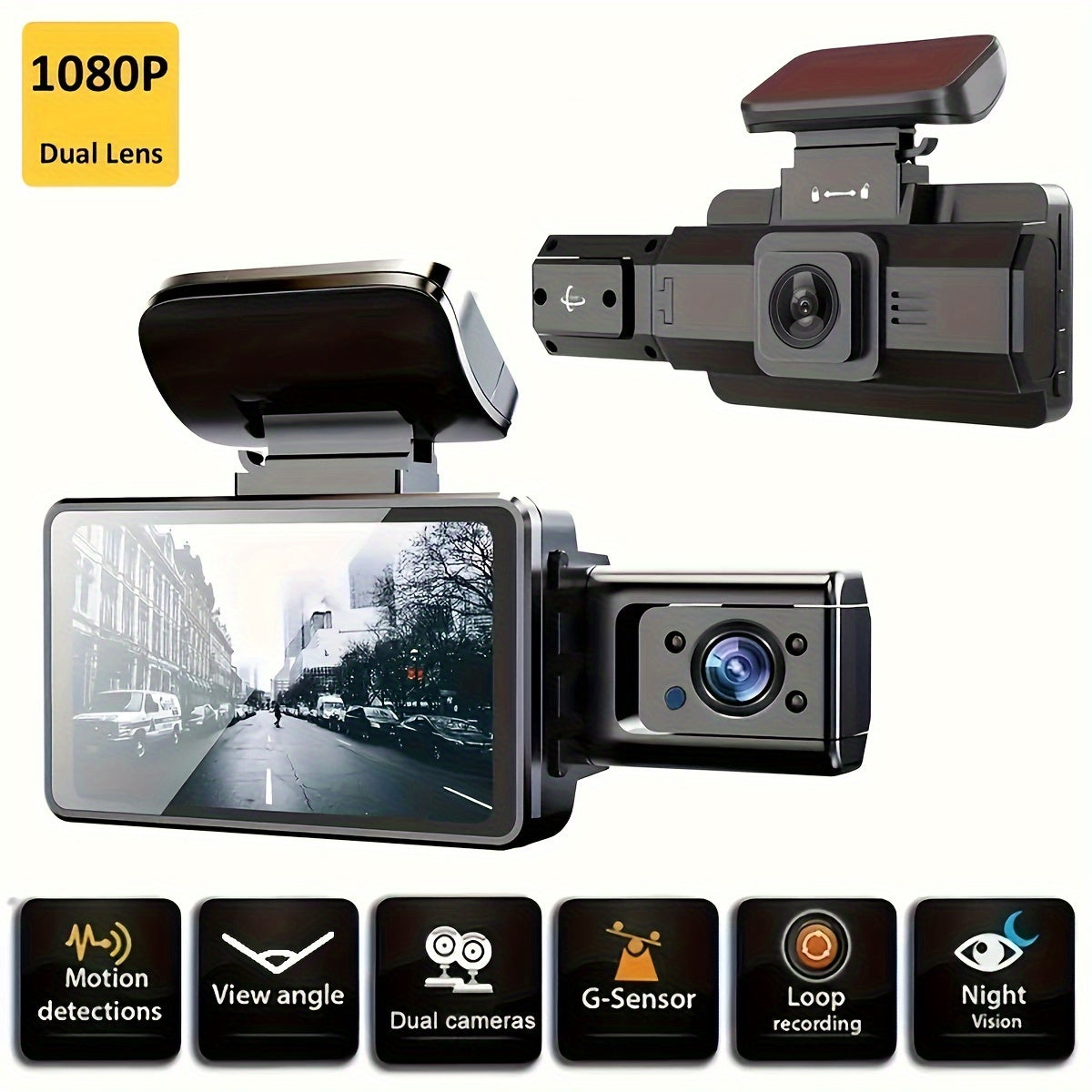 3 Inch 1080P Dual Lens Dash Cam For Cars,Front And Inside,Full HD 1080P Car Camera With Loop Recording,Night Vision,Wide Angle Car DVR Camera Car Video Recorder Vehicle Black Box