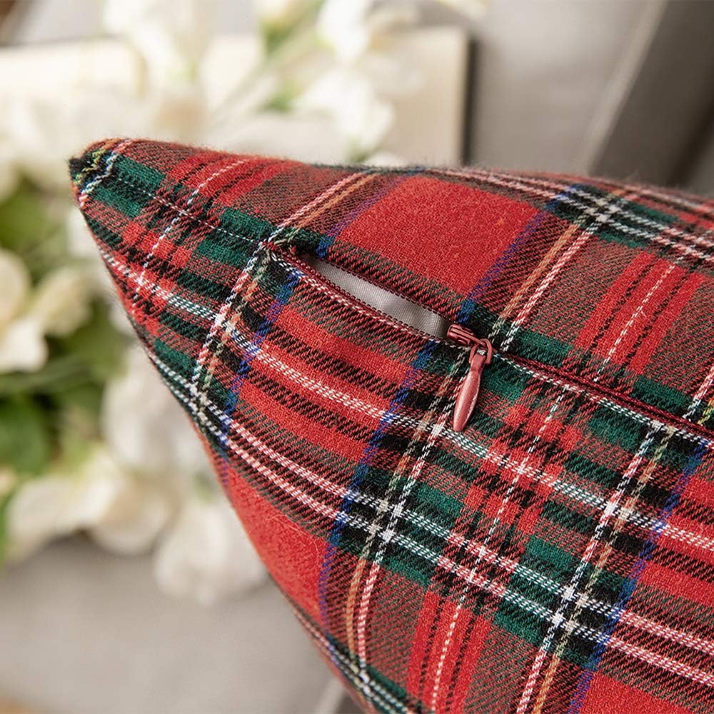 MIULEE Christmas Set of 2 Scottish Tartan Plaid Throw Pillow Covers Farmhouse Classic Decorative Square Cushion Cases for Home Decor Sofa Couch 18x18 Inch, Red