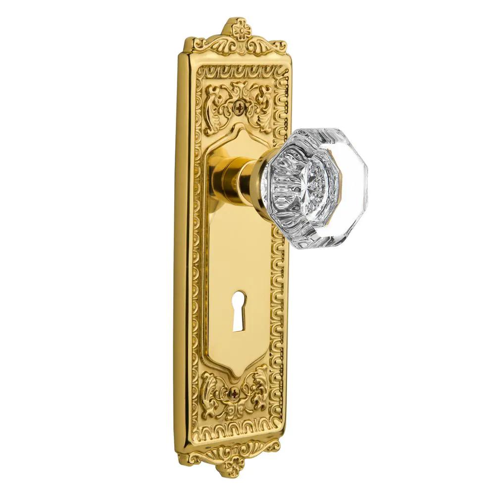 Egg and Dart Plate with Keyhole 2-3/8 in. Backset Polished Brass Privacy Bed/Bath Waldorf Door Knob