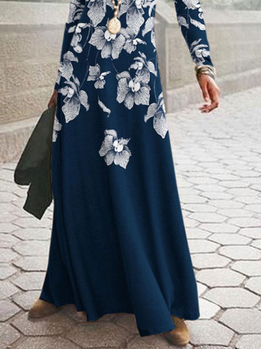 Round Neck Loose Floral Print Maxi Dress