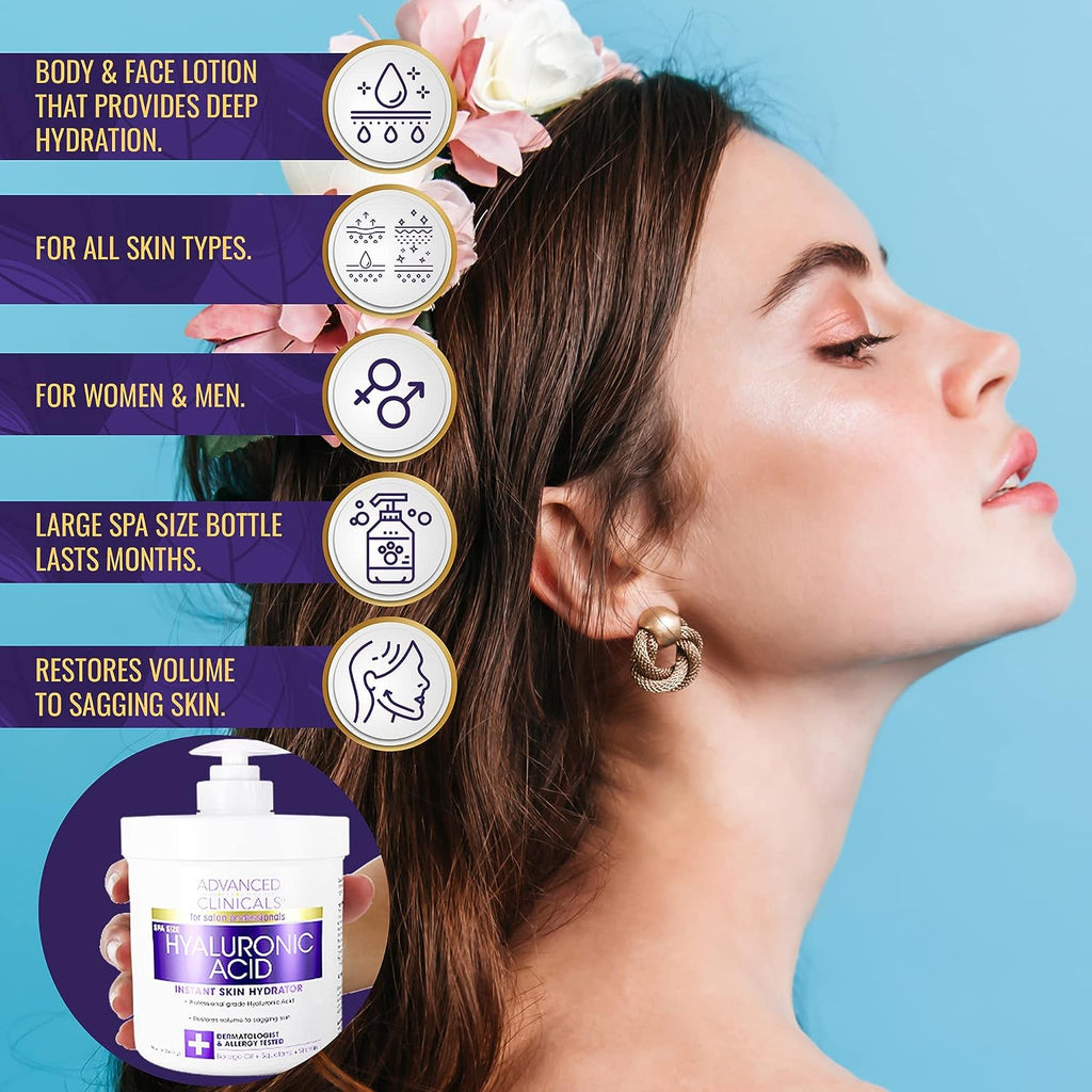 Advanced Clinicals Hyaluronic Acid Body Lotion &amp; Face Moisturizer W/Vitamin E | Hydrating Dry Skin Firming Lotion Minimizes Look Of Wrinkles, Stretch Marks, &amp; Crepey Skin | Skin Care Products, 2pc