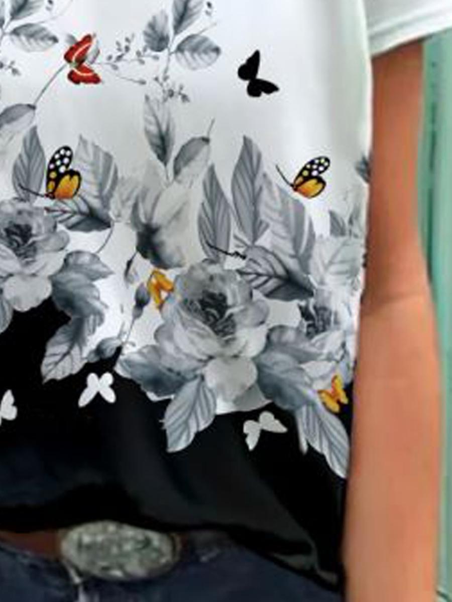Fashion floral print V-neck T-shirt