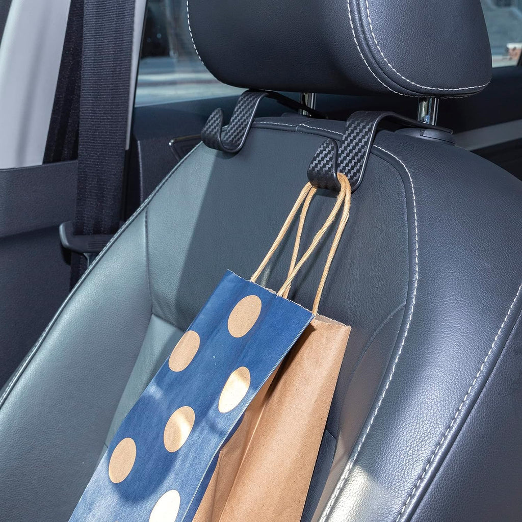 LivTee Car Seat Headrest Hook, Auto Seat Hook Hangers Organizer Interior Accessories for Purse Coats Umbrellas Grocery Bags Handbag, 4-Pack - Carbon Fiber