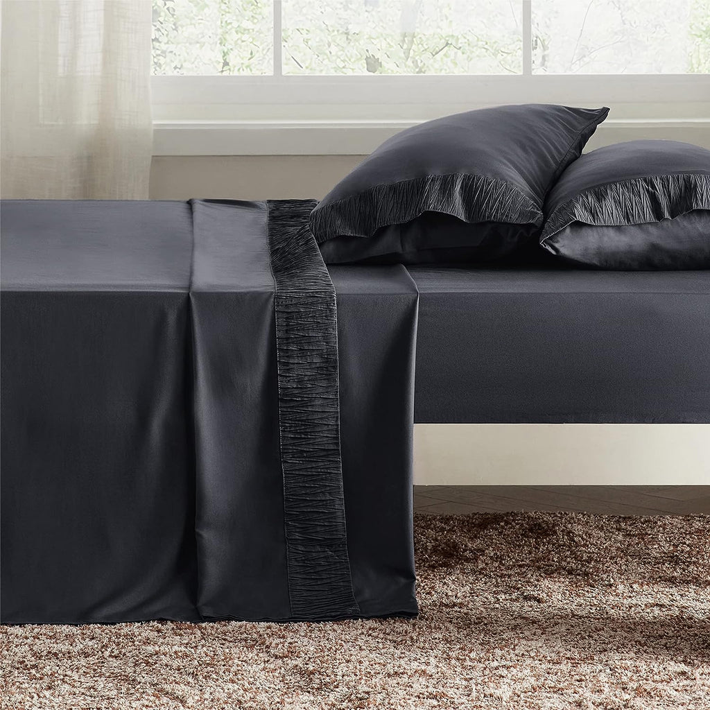 Bedsure Queen Sheets Grey - Soft Sheets for Queen Size Bed, 4 Pieces Hotel Luxury Queen Sheet Set, Easy Care Polyester Microfiber Cooling Bed Sheet Set