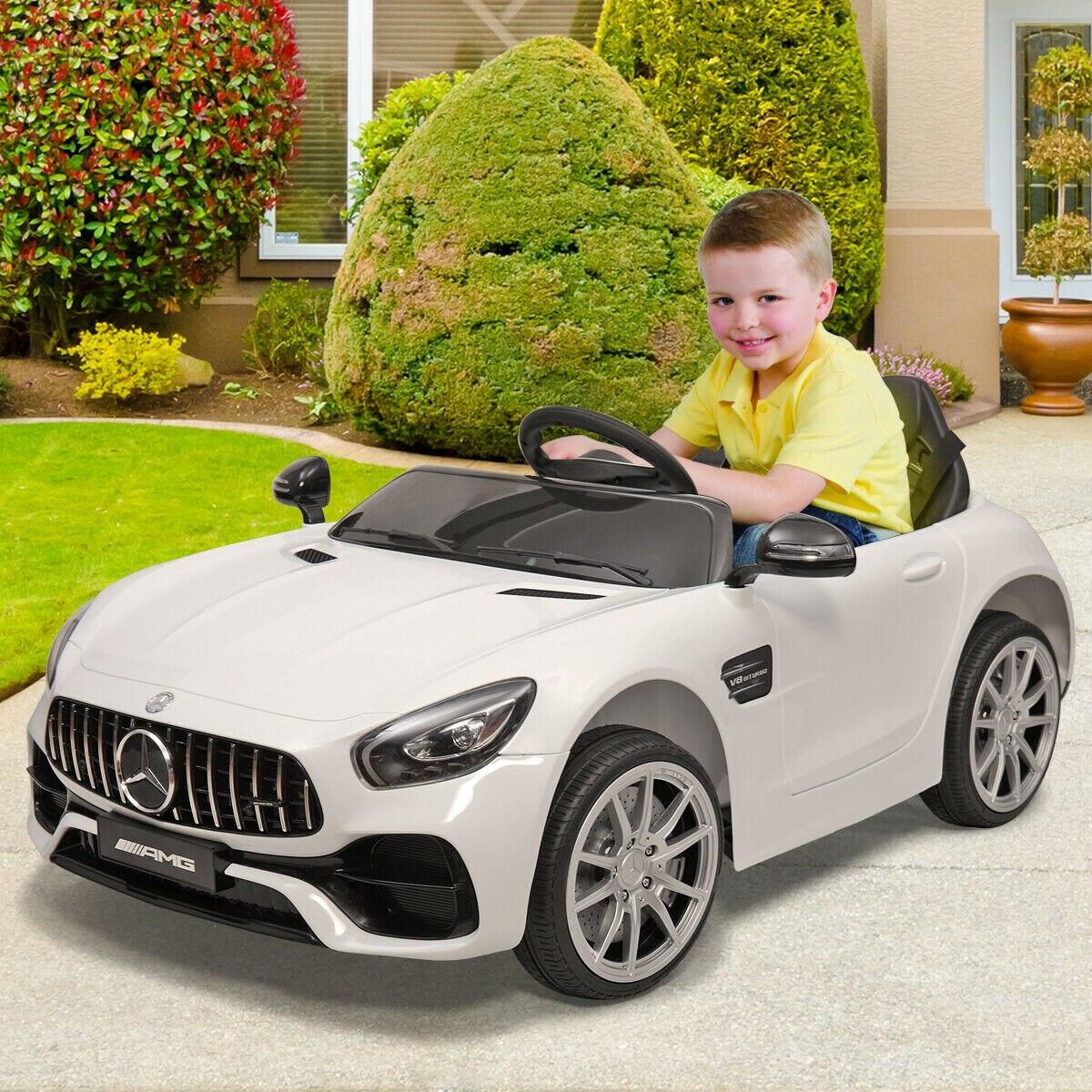 BENZ GT Electric Car LZ-920 Dual Drive Ride On Car With 2 Battery, Remote Control, 2.4G Radio Parental Control Opening Doors, Gift for Kids Boys Girls-White