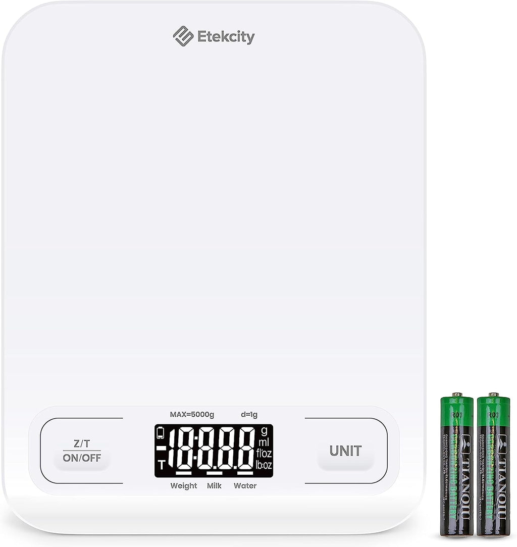 Etekcity Food Kitchen Scale, Digital Grams and Ounces for Weight Loss, Baking, Cooking, Keto and Meal Prep, LCD Display, Medium, White