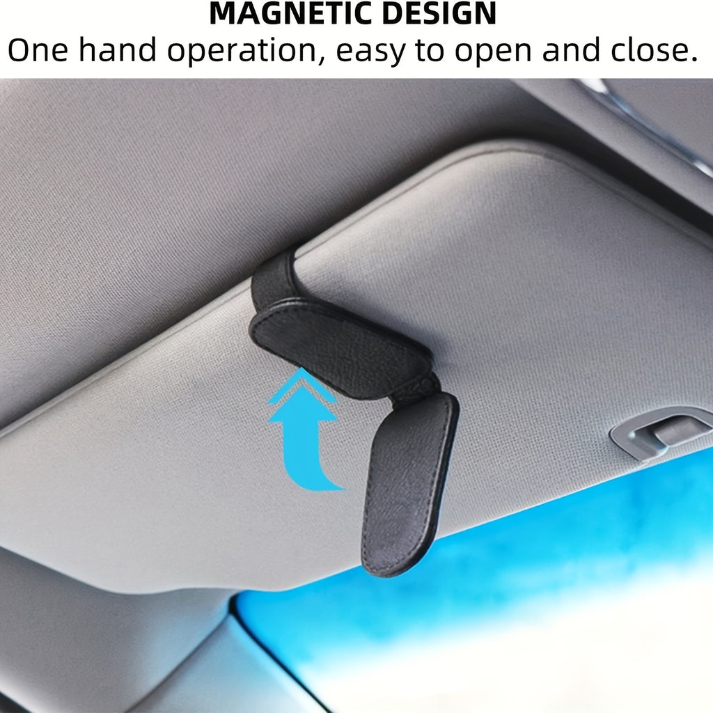 1pc Magnetic PU Leather Car Visor Sunglasses Holder, Sunglasses Holders For Car, Sunglasses Clip For Car Visor, Car Interior Visor Accessories