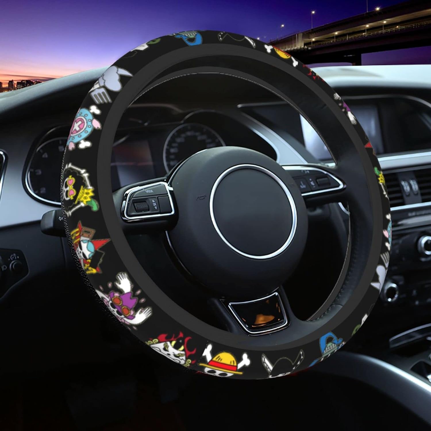Anime Steering Wheel Cover Anime Car Accessories for Men Women with 2 Pcs Car Air Freshener, 15 Inch Anti-Slip Car Steering Wheel Covers Universal Fit