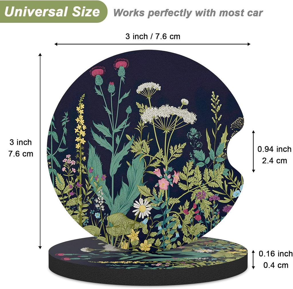 Nipichsha Car Cup Holder Coasters, Car Coasters for Cup Holders, 2 Pack Universal Anti Slip Insert Coasters, Rubber Car Cup Mat with A Finger Notch, Cute Car Interior Accessories for Women(Dandelion)