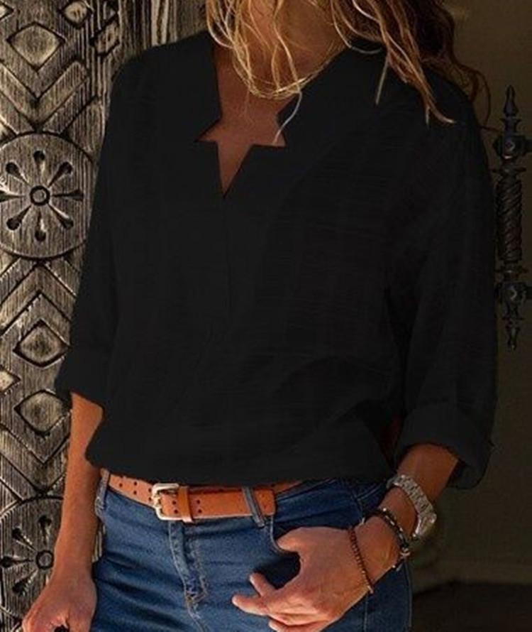Ladies V-neck simple cozy shirt