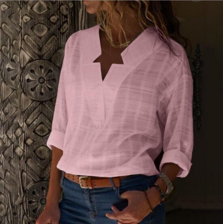 Ladies V-neck simple cozy shirt