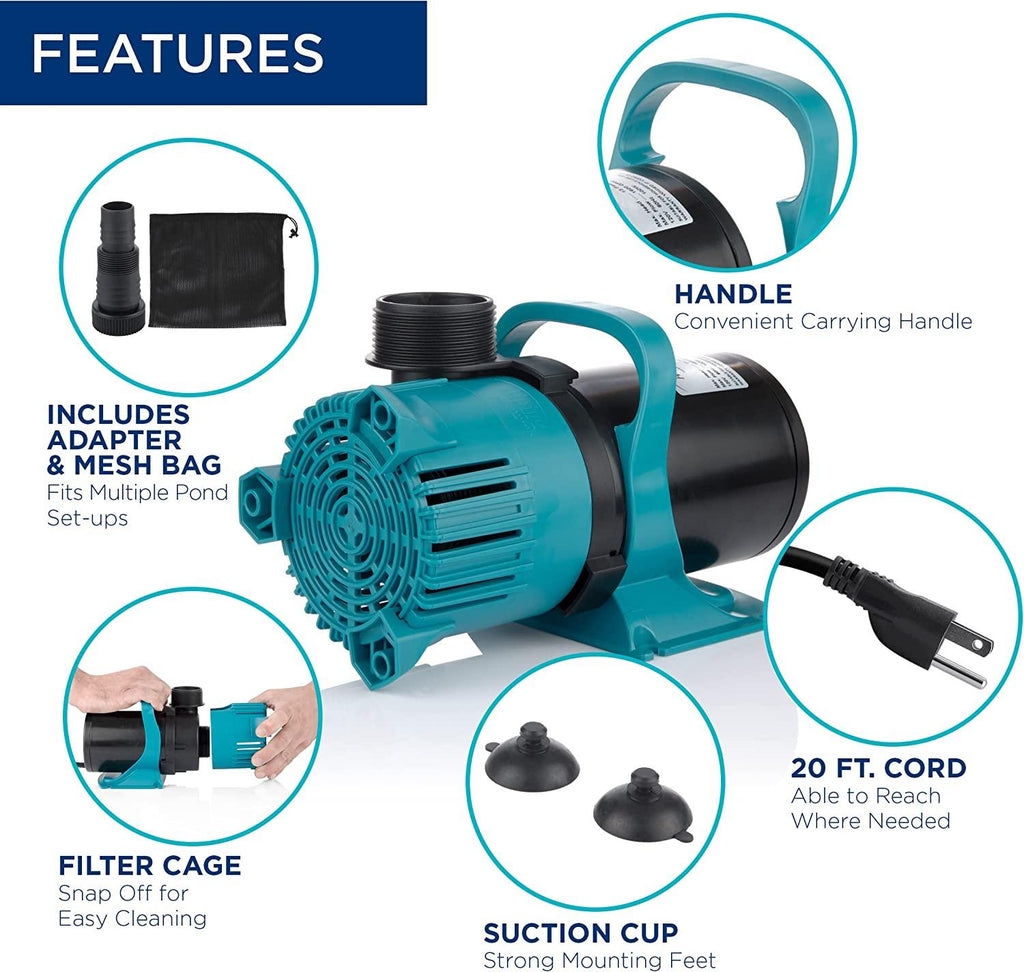 Alpine Corporation 3000 GPH Vortex Energy-Saving Pump for Ponds, Fountains, Waterfalls, and Water Circulation