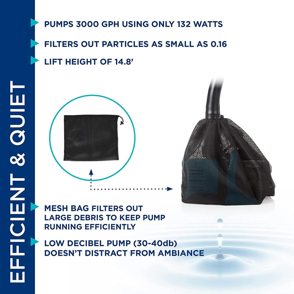 Alpine Corporation 3000 GPH Vortex Energy-Saving Pump for Ponds, Fountains, Waterfalls, and Water Circulation