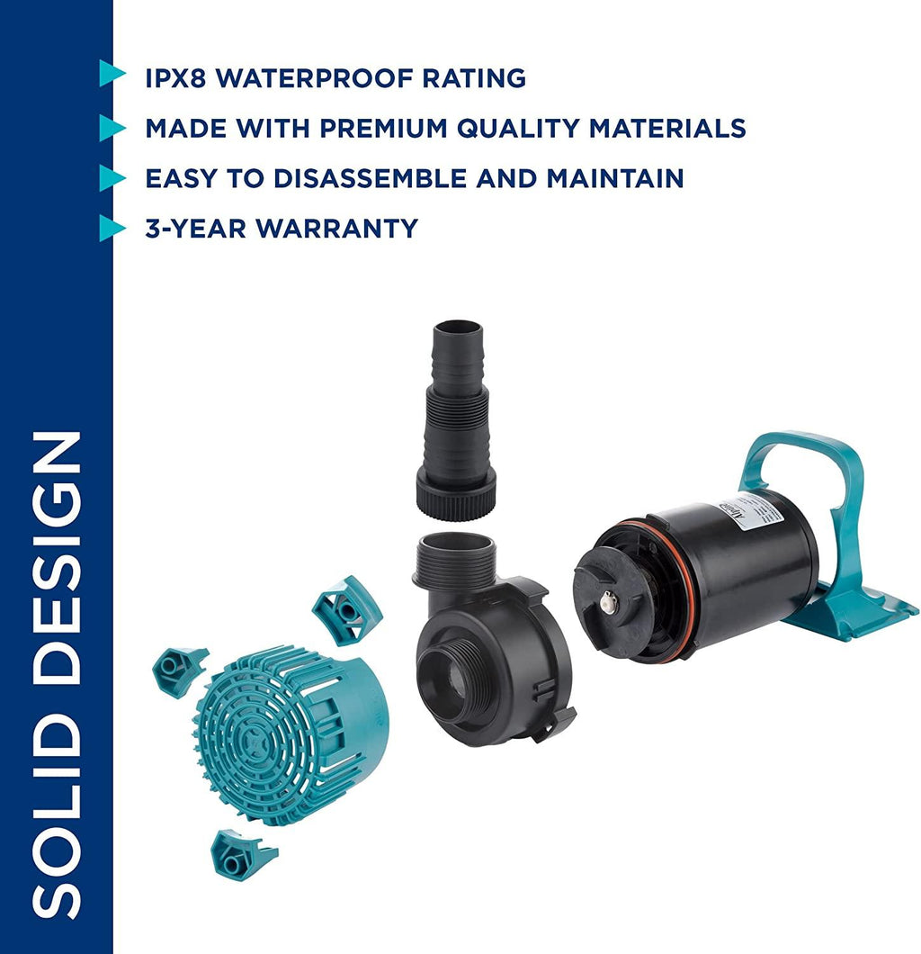 Alpine Corporation 3000 GPH Vortex Energy-Saving Pump for Ponds, Fountains, Waterfalls, and Water Circulation