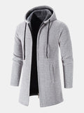 mens chenille knitted plush lined warm drawstring hooded cardigans