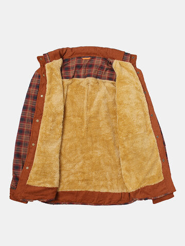 mens plaid patchwork 100 % cotton fleece lined thick lapel reversible jackets